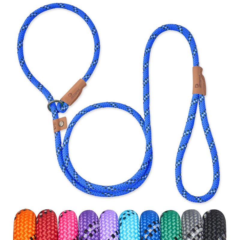 Petarea 5 FT Slip Lead Dog Leash, Heavy Duty Rope Leash for Small Medium Large Dogs, No Pull Training Lead with Reflective Thread, Strong Comfortable Loop Leash (Blue Stripe, Medium(3/8