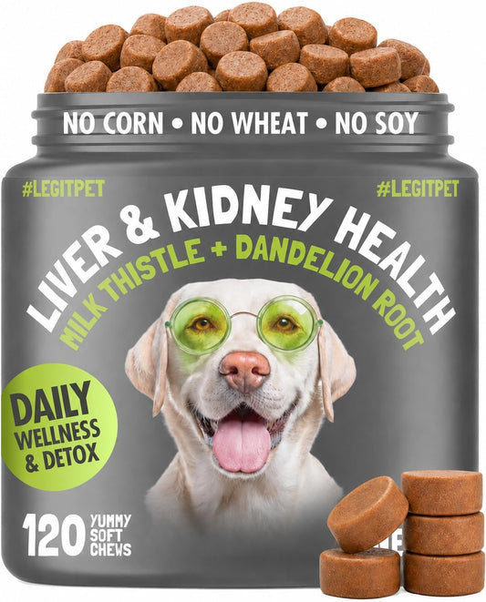 Liver & Kidney Support for Dogs Detox Natural Supplement with Milk Thistle Dandelion Root Turmeric Curcumin Hepatic Supp
