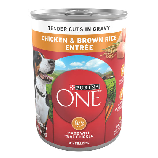 Purina ONE Natural High Protein Dog Food, Tender Cuts in Gravy Chicken and Brown Rice Entrée - 13 Ounce (Pack of 12)