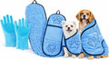 gemxtkg Super Absorbent Dog Bath Towel & Grooming Glove Set – Soft Chenille Dog Drying Towel for Small Dogs & Puppies, Quick Dry, Machine Washable, Non-Toxic, Blue