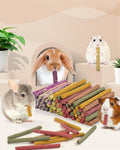 Bissap 72 PCS Rabbit Chew Sticks, Natural Timothy Hay Pumpkin Sugar Beet Carrot Strawberry Rose Dahlberg Daisy Forget-me