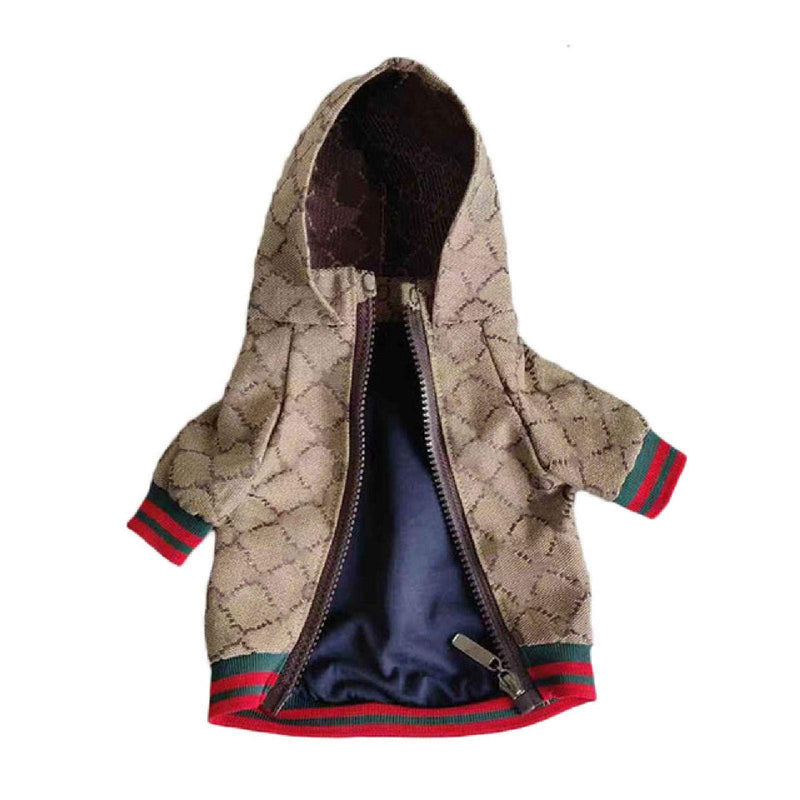 HQREA Dog Hoodie Luxury Winter Small Dog Jacket Clothes Classic Designer French Bulldog Teddy Pug Puppy Clothes(S)