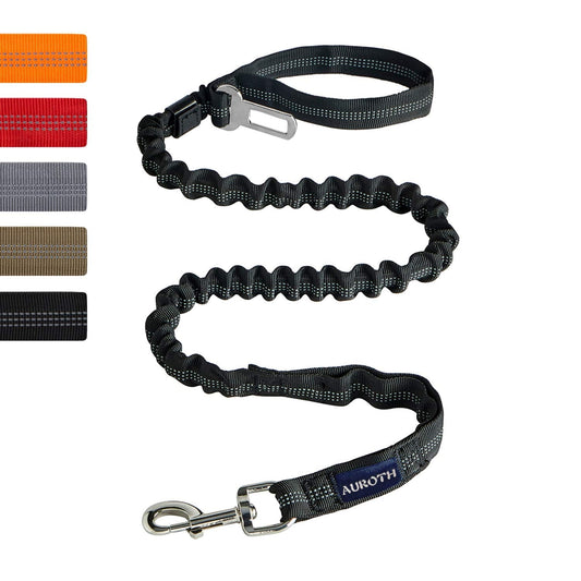 AUROTH Heavy Duty Bungee Dog Leash for Shock Absorption - 6FT Black Training Leash with 2 Padded Handles for Medium Large Breed Dogs