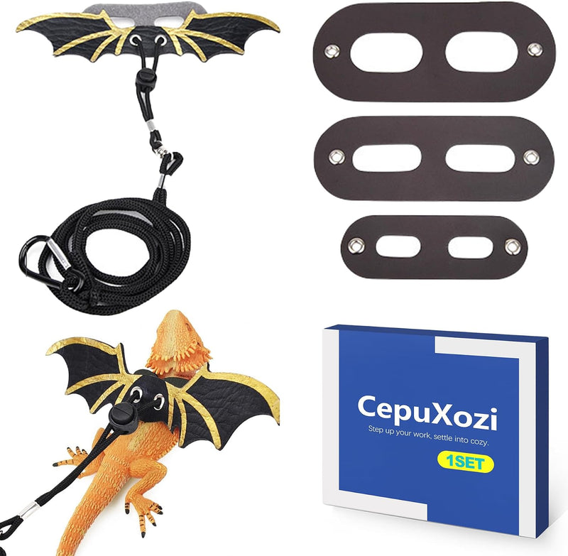 3 Pack Adjustable Soft Leather Bearded Dragon Harness & Leash Set for Pet Bearded Dragons Iguanas Geckos Chameleons Outd