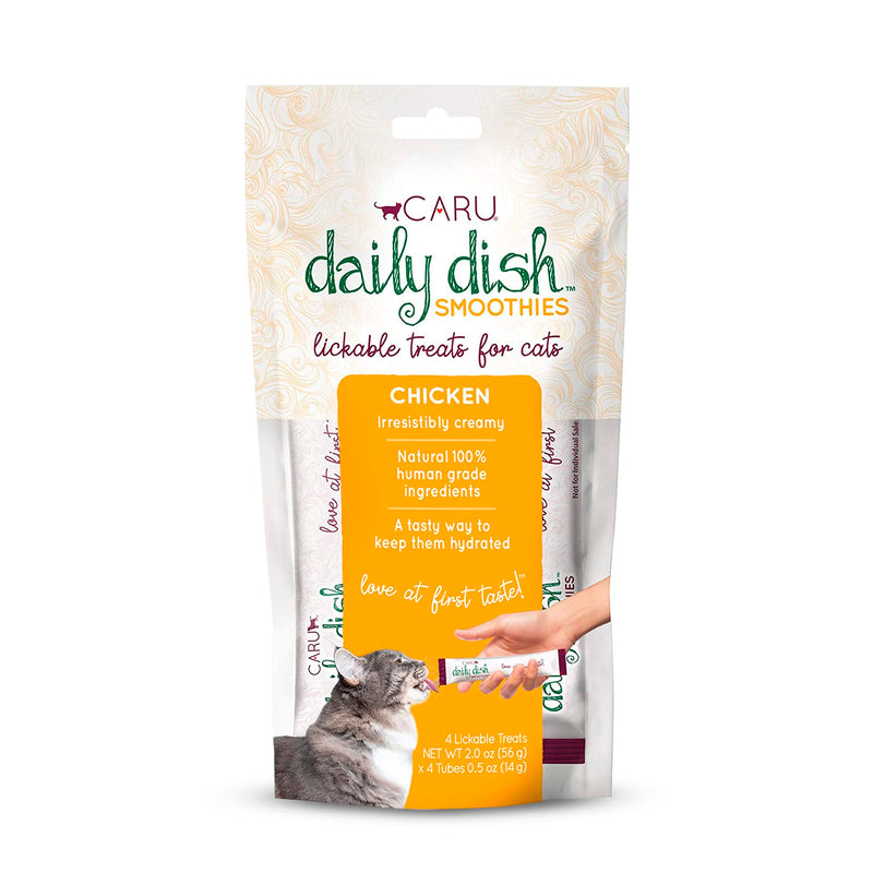 Caru - Daily Dish Chicken Smoothies - Lickable Treat for Cats - Supports Pet Hydration - Wet Cat Food/Meal Topper - Traceable Ingredients - Wheat, Corn & Soy Free - Non-GMO - 0.5 oz - 4 Tubes