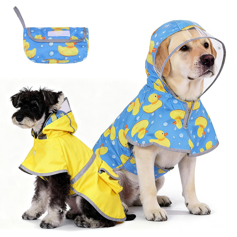 KOOLTAIL Dog Raincoats for Medium Small Dogs, Reversible Pet Rain Jacket Coat, Waterproof Reflective Puppy Poncho with Leash Hole, Adjustable Clear Hooded Double Layer with Easy Storage Pocket, M