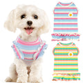 XGDMEIL 2 Pack Cute Striped Small Dog T Shirts Soft Cotton Girl Dog Clothes Breathable Pet Puppy Cats Vest Spring Summer Pet Outfits（Purple+Green,Small）
