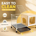 Rabbit Cage Indoor, 29.1" Bunny Cage with Pull-Out Tray, Raised Mesh Floor, Clear Front Door, Lockable Wheels & Divider 