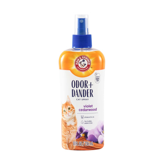 Arm & Hammer Cat Odor Control and Dander Reducing Spray with Baking Soda, Freshens and Deodorizes Cat Coat Between Baths, Paraben Free, Violet Cedarwood Scent, 8 Fl Oz