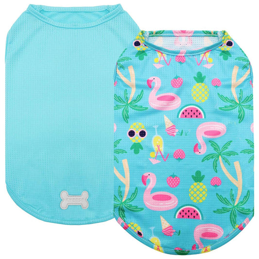 KYEESE 2Pack Dog Shirt, Lightweight Sun Protection Dog T Shirts for Small Dogs Boy Girl, Breathable Mesh Tank Top Sleeveless Pet Reflective Vest, Soft Summer Dogs Clothes, Flamingo+Blue, M