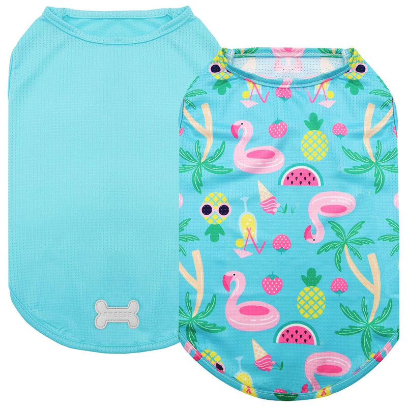KYEESE 2Pack Dog Shirt, Lightweight Sun Protection Dog T Shirts for Small Dogs Boy Girl, Breathable Mesh Tank Top Sleeveless Pet Reflective Vest, Soft Summer Dogs Clothes, Flamingo+Blue, M