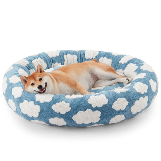 JOEJOY Donut Dog Bed Medium Size Dog, Cute Round Calming Pet Bed with Removable Washable Cover, Orthopedic Puppy Bed with Jacquard Shaggy Plush & Non Skid Bottom