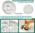 Ceramic Cat Slow Feeder Bowl - 6.3'' Wide Opening Whisker Friendly Cat Plate for Dry and Wet Food - Cute Maze Feeder Dish Helps Reduce Vomiting - Microwave and Dishwasher Safe - White