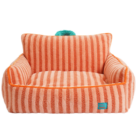 ZEZE Furniture-Style Sofa Pet Bed, Washable Plush Couch Bed with Bolstered Sides & Non-Slip Bottom for Dogs & Cats, Cozy Indoor Bed (Orange, Large)