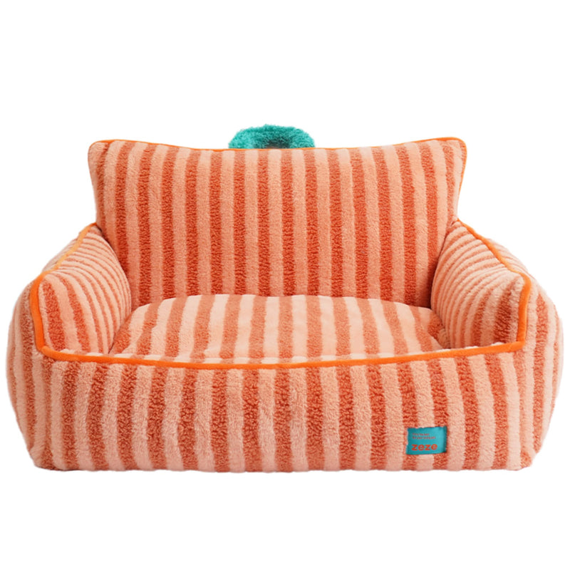 ZEZE Furniture-Style Sofa Pet Bed, Washable Plush Couch Bed with Bolstered Sides & Non-Slip Bottom for Dogs & Cats, Cozy Indoor Bed (Orange, Large)