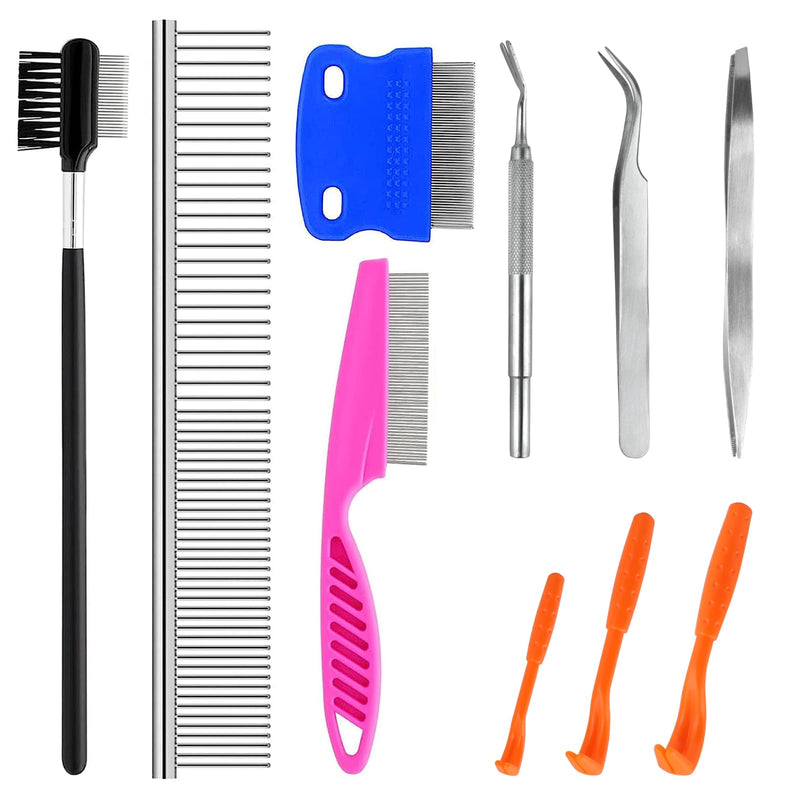 10 Pack Flea Comb for Dogs, Stainless Steel Dog Cat Grooming Combs with Rounded Teeth for Remove Fleas Lice Eggs, Tick Removal Tool for Small Pets