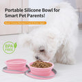 PawSailor Collapsible Dog Bowls, 2-in-1 Pet Portable Travel Double Bowl Water Food Feeder Traveling Camping & Walking 25oz Pink