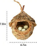 2 Pack Hanging Bird Nest, Handwoven Natural Grass Bird House with Waterproof Roof & Coconut Fiber Padding, Outdoor Bird 