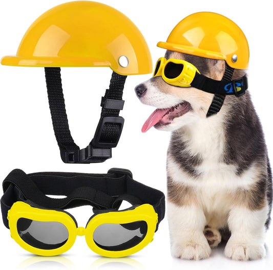 Frienda Dog Helmet and Goggles, UV Protection Doggy Sunglasses and 4 Inch Padded Puppy Motorcycle Helmet Adorable Dog Go