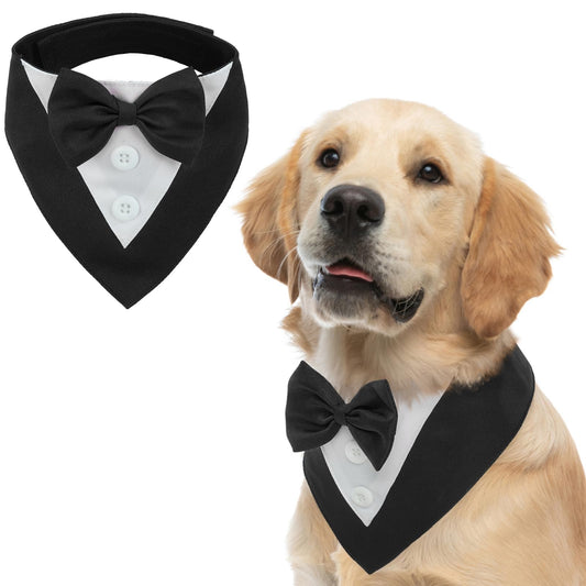 FUAMEY Dog Tuxedo for Large Dogs,Dog Formal Suit Dogs Attire Pet Bow Tie Puppy Party Costumes Cat Tux Outfits Pets Bandana Cosplay Adjustable Bowties Wedding Birthday Valentines Black XL