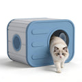 WTFGO Plastic Outdoor Cat House Weatherproof, Stackable Feral Cat House Outside with Double Louvered Vents, Resin Cat Shelter Waterproof for Outdoor Indoor Use, Blue