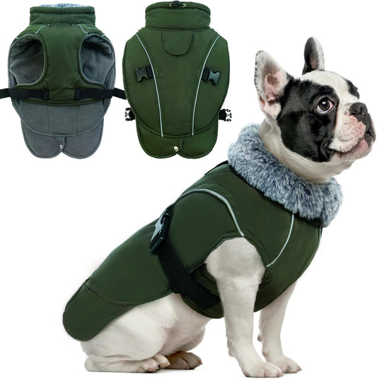 DENTRUN Warm Dog Winter Coat, Easy On Reflective Turtleneck Fleece Jacket