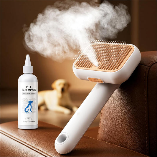 Rorhxia Steam Dog Brush for Shedding [Skin Friendly, Self Cleaning, 1*Shampoo, IPX7 Waterproof] Pet Pro Grooming Tool for Dog & Cat, Short/Long Hair, Poodle, Doodle, Bulldog, Golden, Labrador