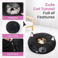 Cat Tunnel Bed for Indoor Cats, Peekaboo Cat Cave with Washable Soft Play Mat, Furry Cat Tube, for Kitten/Puppy/Rabbit, Kitten Series Black Pink