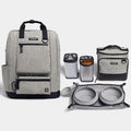 Cleverpup Ultimate Dog Travel Bundle Large 7-piece Bistro Box & Porter Dog Gear Backpack in Heather Grey