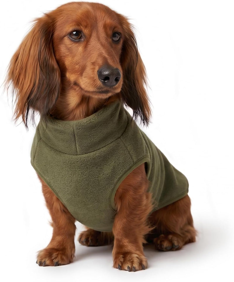 Dachshund Fleece Coat, Long Dog Sweater Jacket - Green, M