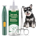 EcoStylife Dog Ear Hair Removal Tool – 30g Ear Powder, 5.5" Hemostat & Electric Dog Ear Trimmer – Helps Reduce Wax & Odor – Grooming Kit for Schnauzers, Poodles & Breeds with Ear Hair