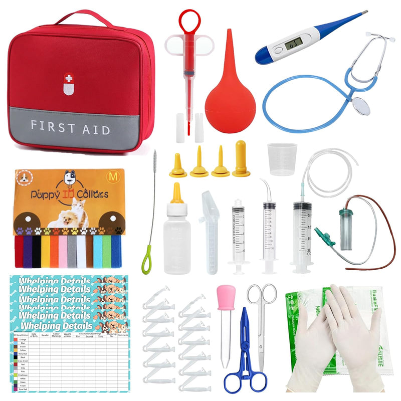 Puppy Whelping Kit, Kitten Puppy Whelping Supplies, Newborn Puppy Essentials, Whelping kit for Puppies Birth, Whelping Collars, Digital Thermometer, Stethoscope, Sputum Aspirator and More
