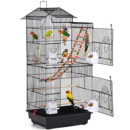 Yaheetech 39-inch Roof Top Large Flight Parrot Bird Cage for Small Quaker Parrot Cockatiel Sun Parakeet Green Cheek Conure Budgie Finch Lovebird Canary Pet Bird Cage w/Toys