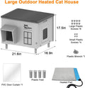 Large Heated Cat House for Outside Cats in Winter, Lslpin Weatherproof & Insulated Outdoor Feral Cat House with Escape D