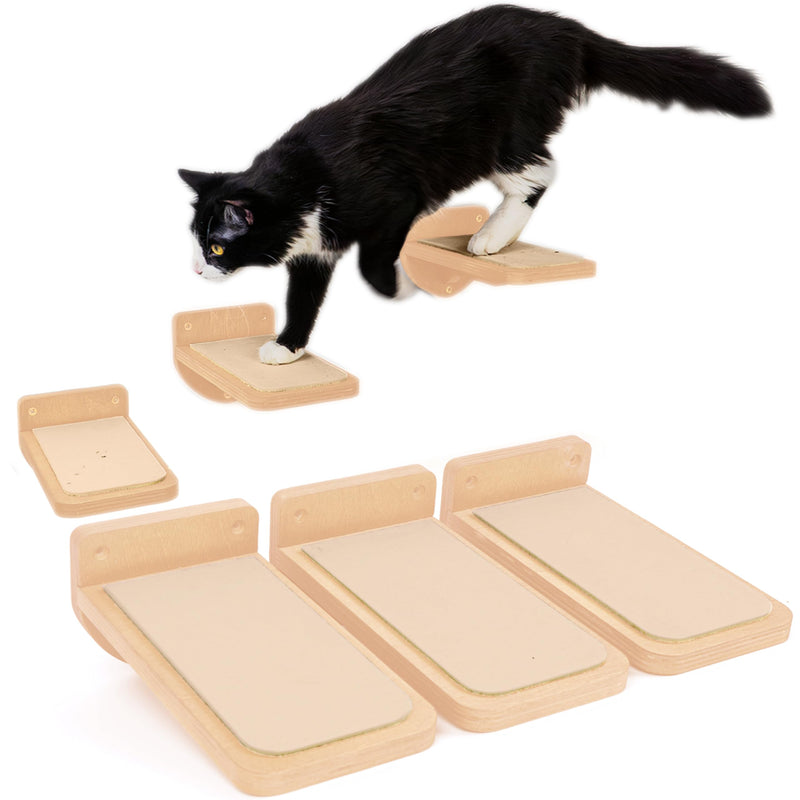 INICIO Cat Wall Stairs, Natural Wood - Set of 3 Wall Steps for Cats to Climb with Fixtures, 8.7