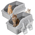 2PACK Stainless Steel Cat Litter Boxes, XL Large Metal Litter Box with High Sides Lid, Odor Free Litter Pan Include Scoop Easy Cleaning Anti-Scratch Kitty Cat Box Anti-Urine Leakage, Non-Sticky