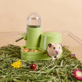 3 in 1 Hamster Water Bottle No Drip Automatic Leakproof Dispenser with Food Container and Hideout Base for Gerbil Rat Dw