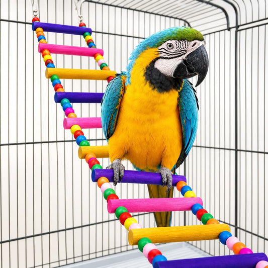 Bird Toys for Parrots Parrot Bridge, Swing Toys, and Ladders for Macaws, African Greys, Budgies, Cockatiels & Parakeets - Wooden Bird Ladder and Swing Toys for Play and Training (12.5Inch - 5 Ladders)
