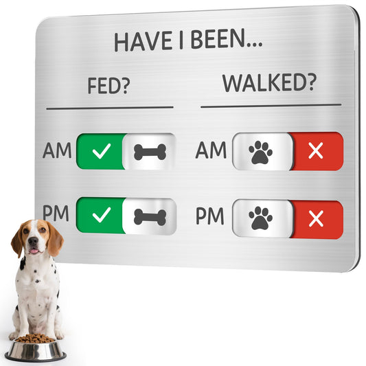 EliteSign Dog Feeding Reminder Sign, Pet Feeding Tracker with Magnet, AM PM Daily Acrylic Slider Board for Fridge Wall Mounting, Plus Walking Reminder, Brushed Silver, 6.8" x 4.7" Pet Supplies