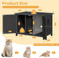 Shintenchi Cat Litter Box Enclosure, Litter Box Furniture Cabinet Hidden with Removable Divider, Wooden Cat House with E