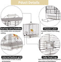 YOOSO WING Bird Carrier Travel Cage - 304 Stainless Steel Portable Folding Bird Travel Cage with Parrot Feeder Cups & Standing Perch for Smaller Birds Conures Lovebird Cockatiel Parakeets (White)