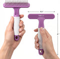 POODLIE Poodle Pet Dog Grooming Rake| Dematting Tool with Stainless Steel Shedding Comb for Pets | 2 Rows of Pins Gently Remove Loose or Tangled Hair from Undercoat | Purple Handle