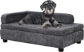 Pet Sofa with Hidden Storage for Puppy and Cat,Linen Fabric Dog Sofa,Cat Couch with Wooden Frame