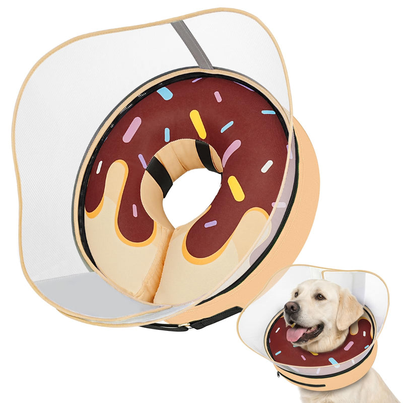 Supet Raised Inflatable Dog Cone After Surgery - Adjustable Recovery Donut Collar with Removable Shield to Stop Licking Wounds & Protect Stitches - Soft Dog Cone Alternative for Large Dogs (Brown,L)