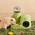 3 in 1 Hamster Water Bottle No Drip Automatic Leakproof Dispenser with Food Container and Hideout Base for Gerbil Rat Dw