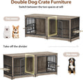 Rovibek 78 Double Dog Crate Furniture for 2 Large Dogs Indoor, Wooden Furniture Dog Crates with Dog Bowl, Dog Kennel Fur