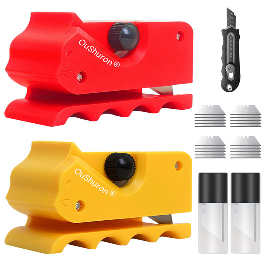 OuShuron 2PCS Cardboard Cutter for Cat Scratchers, DIY Cardboard Strip Cutter with 20 Spare Precision Inserts & Craft Knife for Custom Cat Beds, Furniture & Scratch Pads (Red & Yellow)