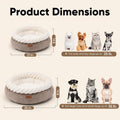 FUKUMARU Cat Bed, Calming Donut Dog Beds, Plush Faux Fur&Corduroy Kitten Beds, Cute Round Washable Pet Bed for Large Cats and Puppy, Cat Cave with Anti-Slip Bottom, 21inch, Camel