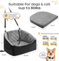 KANGREST Dog Car Seat for Small Dogs Up to 30 Lbs, Pet Travel Safety Bed for Puppy Cat, Fits in Front/Back Seat, Anti Slip Base, Fully Detachable Washable with 2 Safety Tether(Grey-Black)