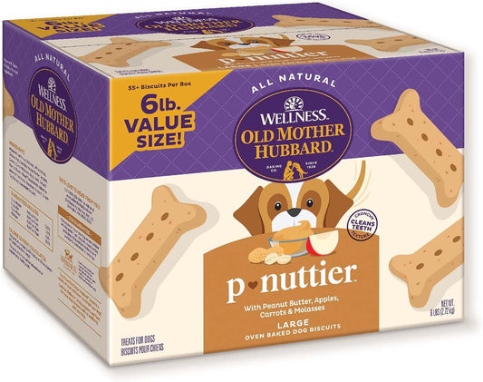 Wellness Old Mother Hubbard Classic P-Nuttier Dog Biscuits, Natural Training Treats, Peanut Butter Flavor, Large Size, 6
